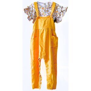 JESSICA SIMPSON Toddler Yellow Jumpsuit with Floral Flutter Sleeves Tee Size 2T